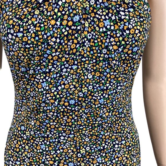 Michael Kors Quinn Floral Cross Neck Dress Size‎ XS Xsmall Taxi Yellow Stretch - Picture 6 of 7